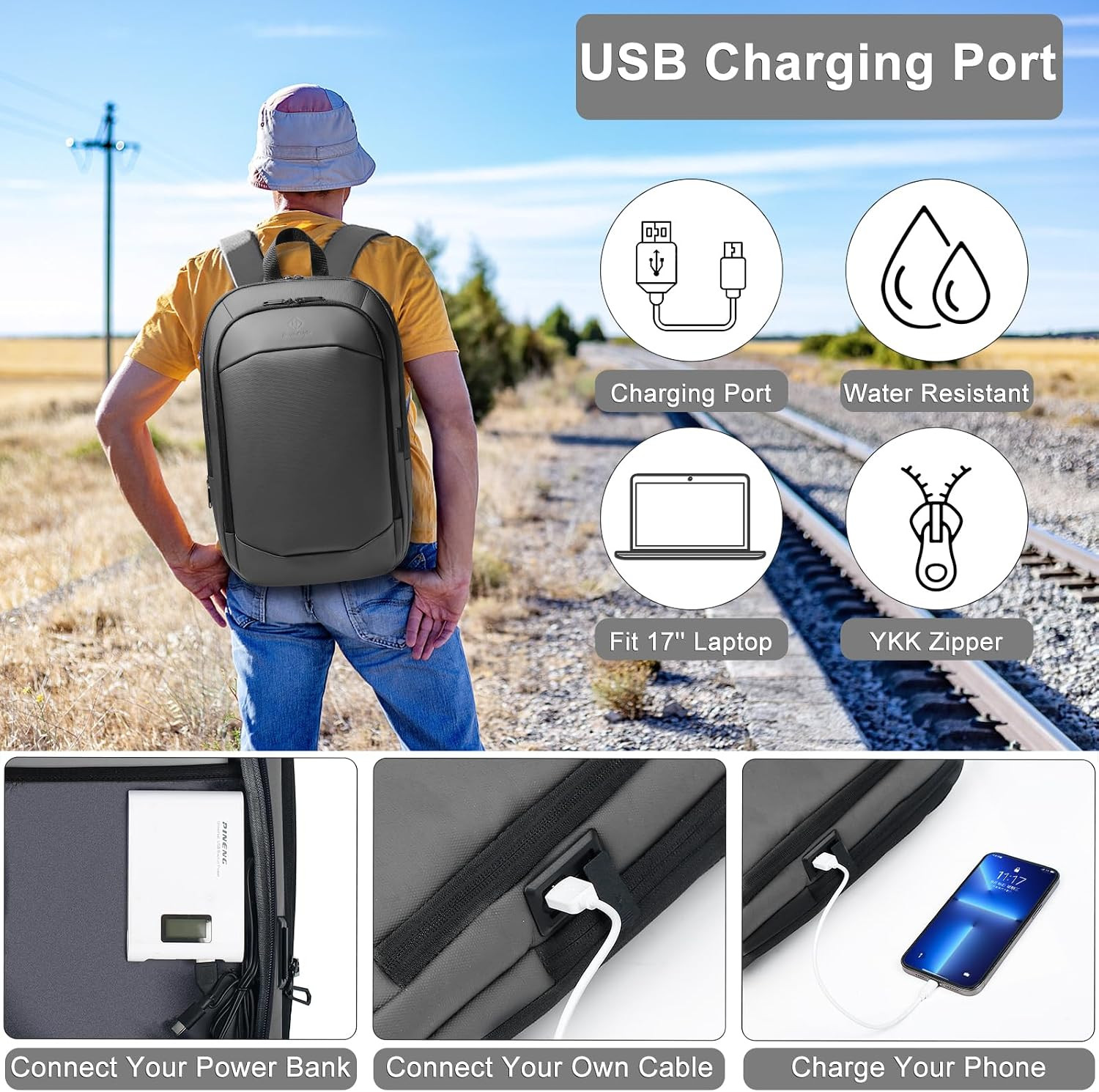 Business Backpack for Men,Slim & Expandable Backpack for 17 Inch Laptop | Waterp