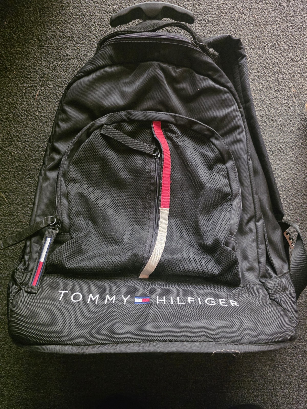 “Vintage 90s Y2K Tommy Hilfiger Rolling Backpack Trolley Luggage Black Mesh