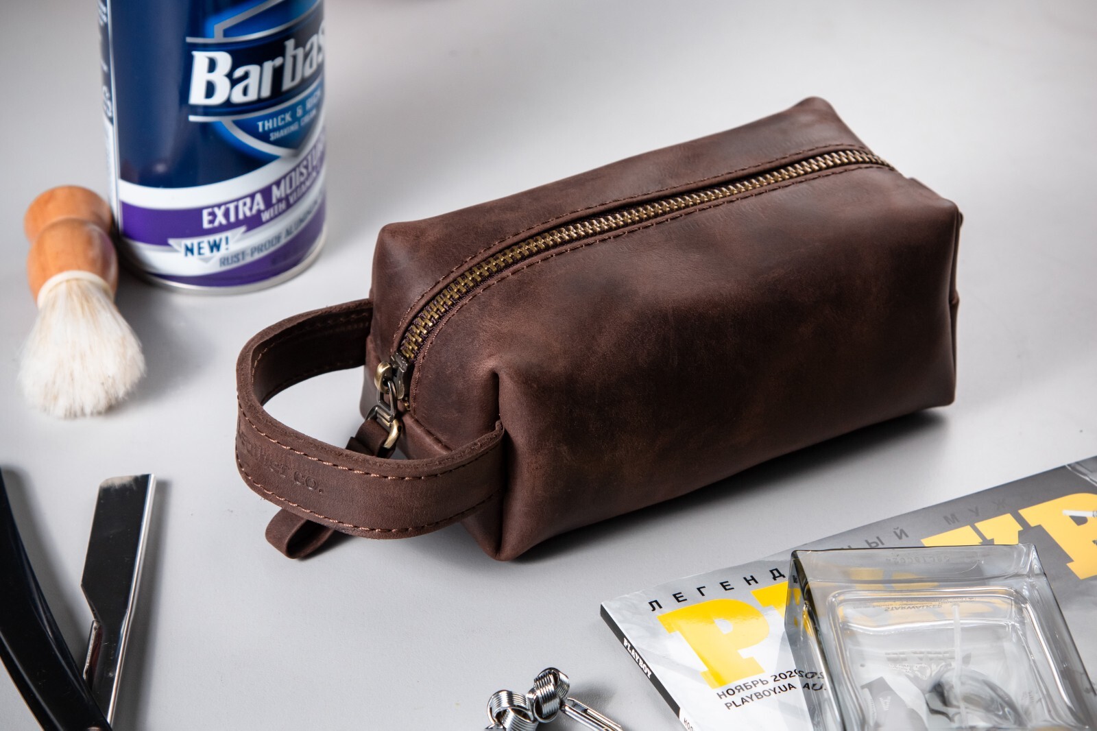 Leather Toiletry Bag For Men Personalized Travel Dopp Kit Handmade Wash Bag