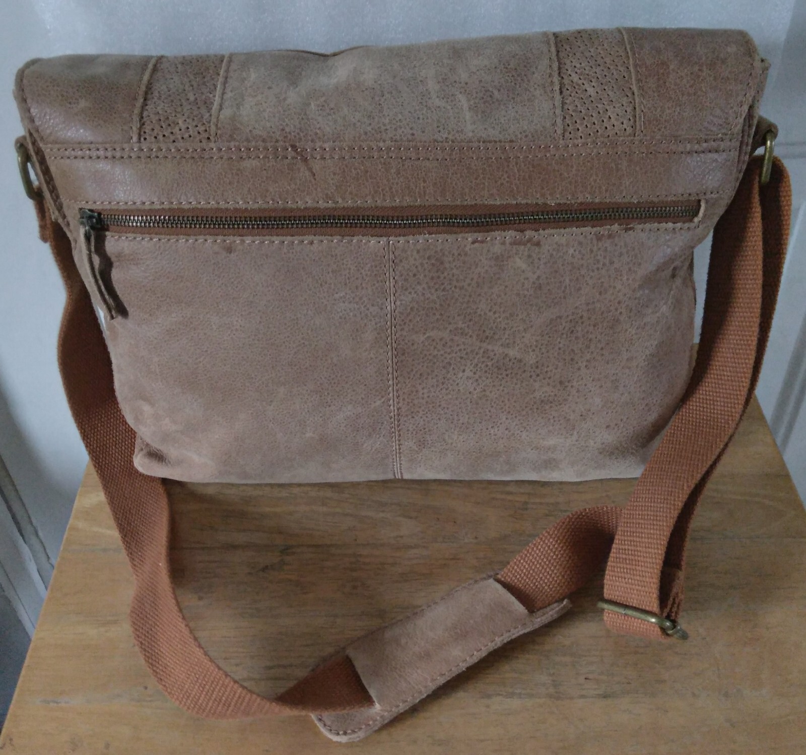 Black Rivet Distressed Leather Messenger Bag