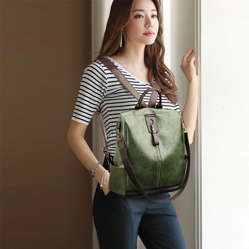 Anti Theft Backpack Faux Leather Large Capacity Travel Laptop Shoulder Bag Women