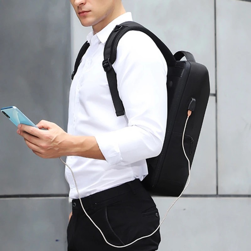 Men’s Hard Shell Backpack Anti-theft Travel Bag USB Charging Computer