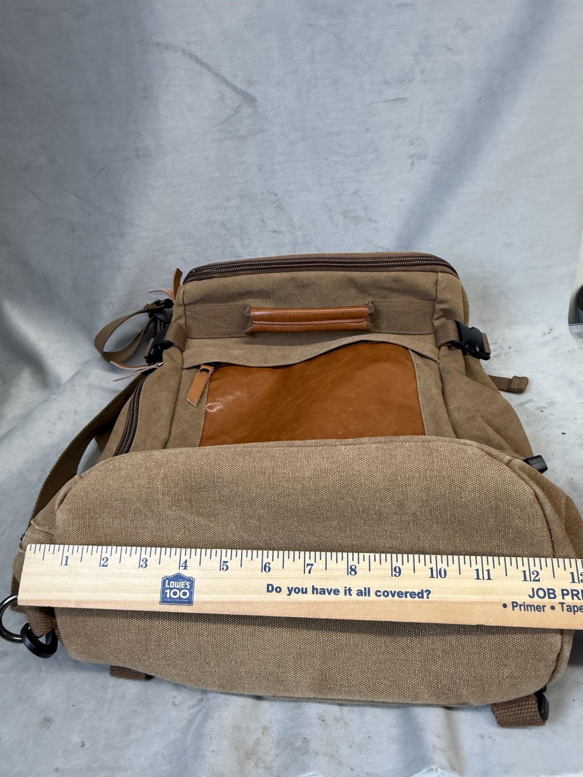 Witzman Backpack Mens Large Brown Canvas Faux Leather Convertible Travel Bag