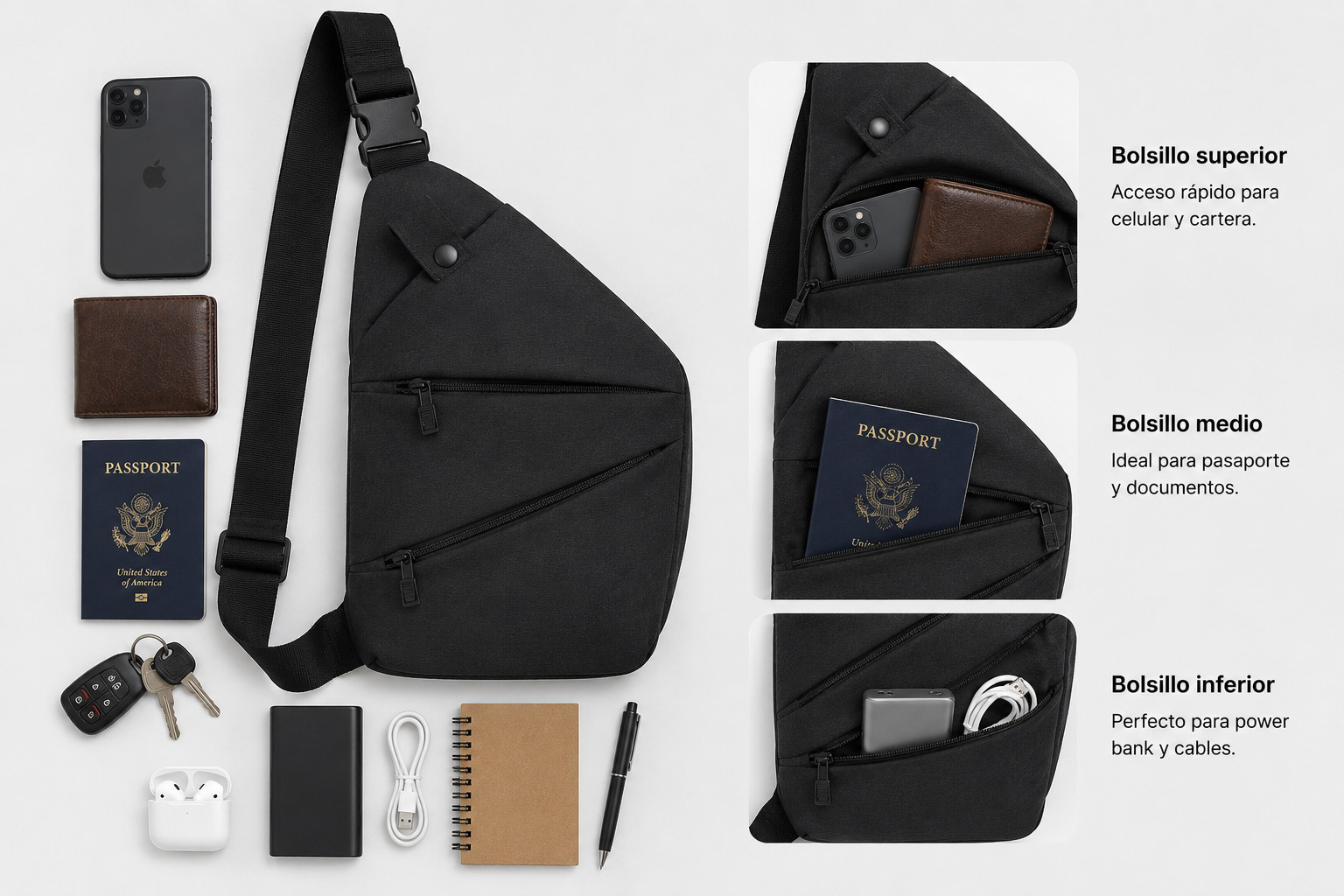 NEW Backpack Shoulder Holster Chest Pack Single Bag Portable Backpack BLACK