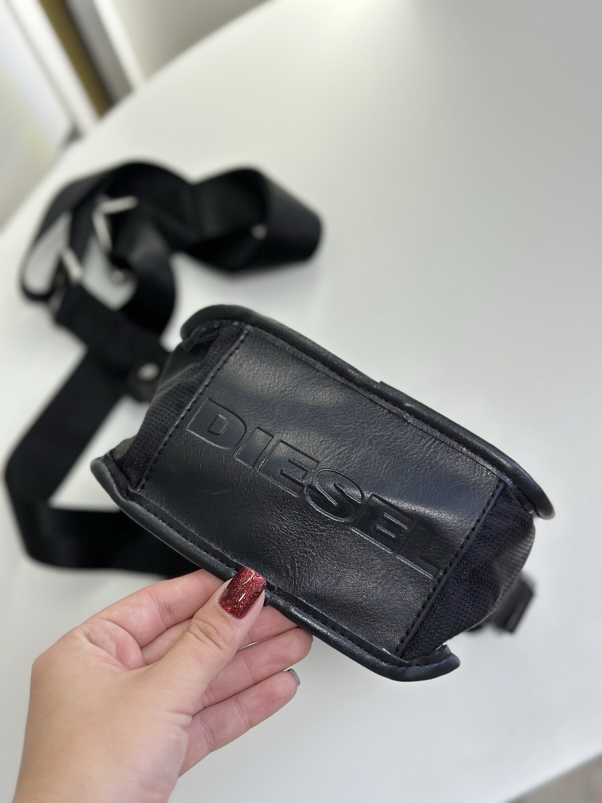 DIESEL Y2K Vintage Black Messenger Bag Big Logo Size 22×18 Cm