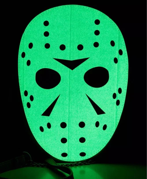 Friday The 13th Jason Mask Crossbody Bag Glow-In-The-Dark Chain Strap Zip Charm