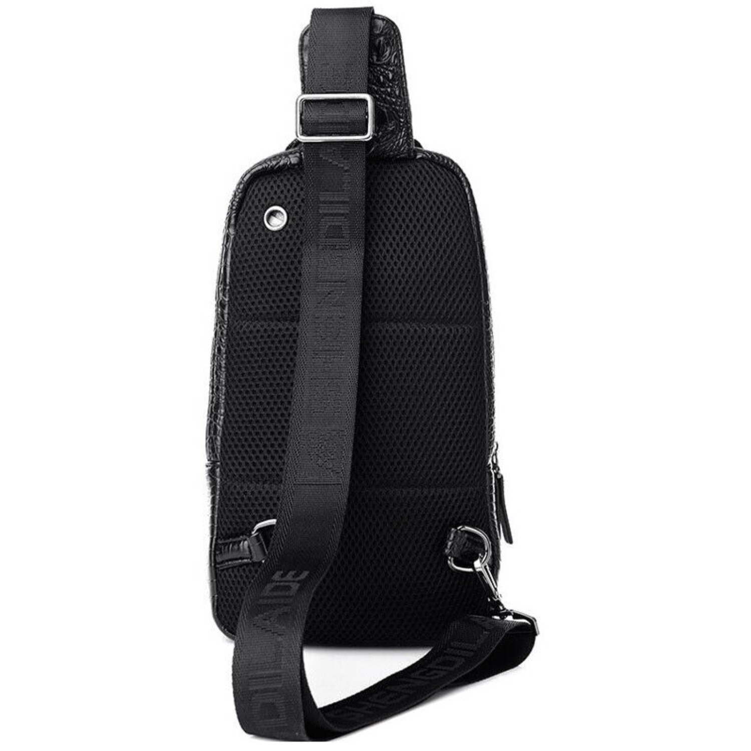 Mens Sling Backpack Leather Crocodile Crossbody Bag Chest Sling Bag Travel Bag