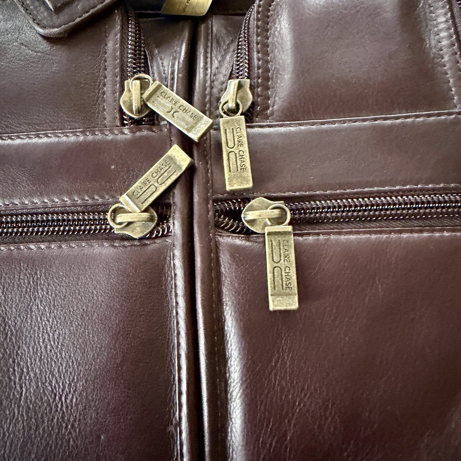 Claire Chase Jumbo Executive Computer Briefcase 100% Cowhide Leather Color Cafe