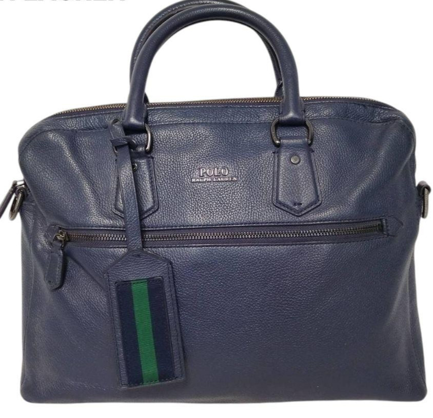 Polo Ralph Lauren Navy Business Bag Briefcase Leather Logo A4 Size W38cm x H30cm