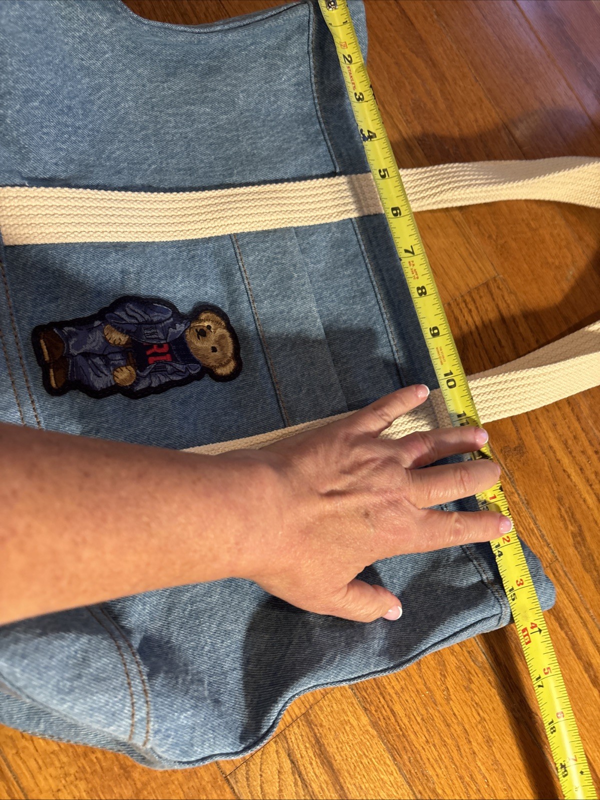 20p New Polo Ralph Lauren Ralph’s Bear in denim jacket Canvas zip Tote denim Bag