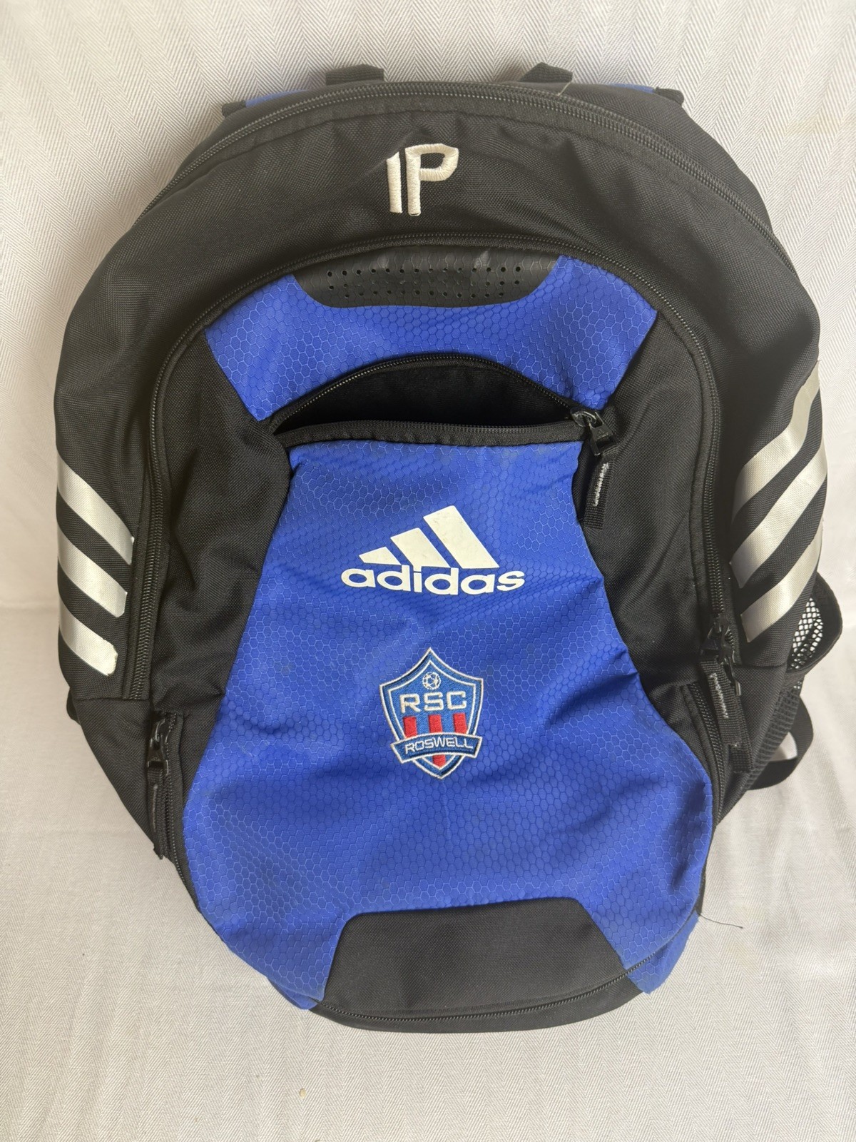 adidas Blue/Black 3-Stripes Backpack Zip, Medium, Adjustable Padded Straps