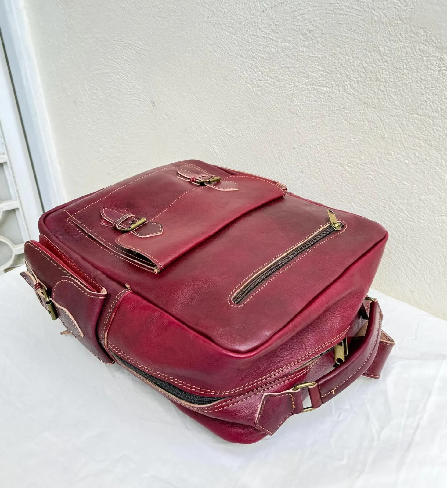 Handcrafted Genuine Leather Backpack – Bordeaux Color | 45 × 33 cm | Handmade