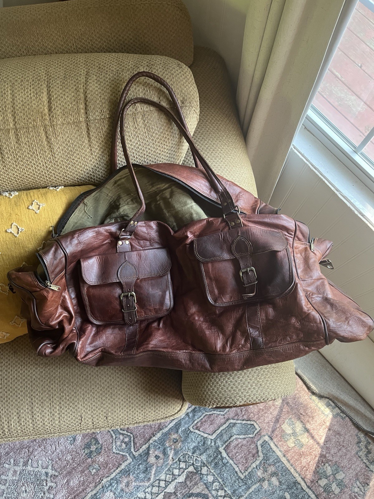 30″Men’s Genuine Leather luggage gym weekend overnight duffle large vintage bag