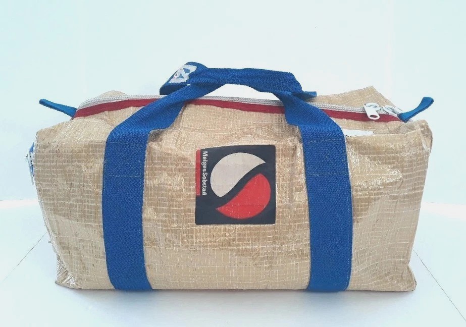 Melges Sailcloth Duffle Bag Side Pocket Vtg Car Racing Stickers Large 20x11x9”