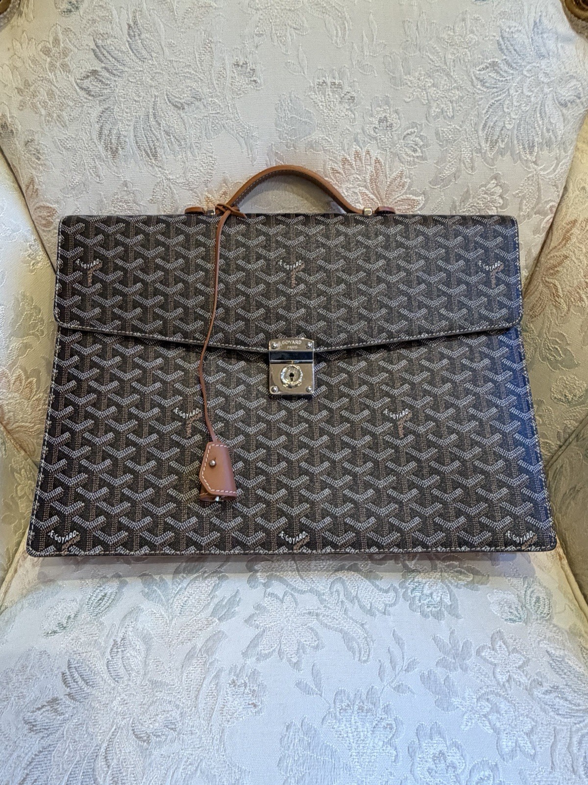Authentic Goyard Serviette Chypre Briefcase Goyardine Tan New