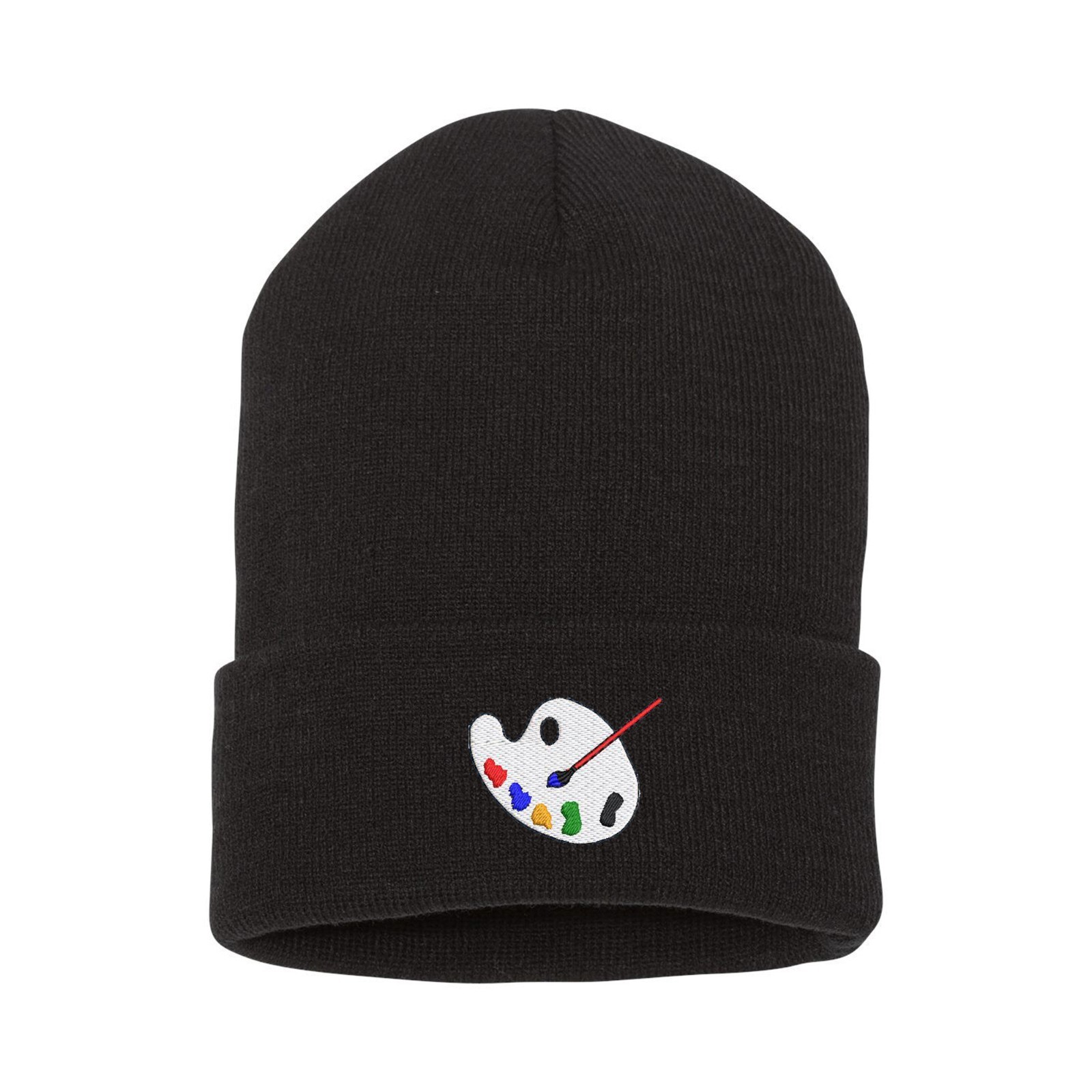 Artist palette embroidered black beanie hat