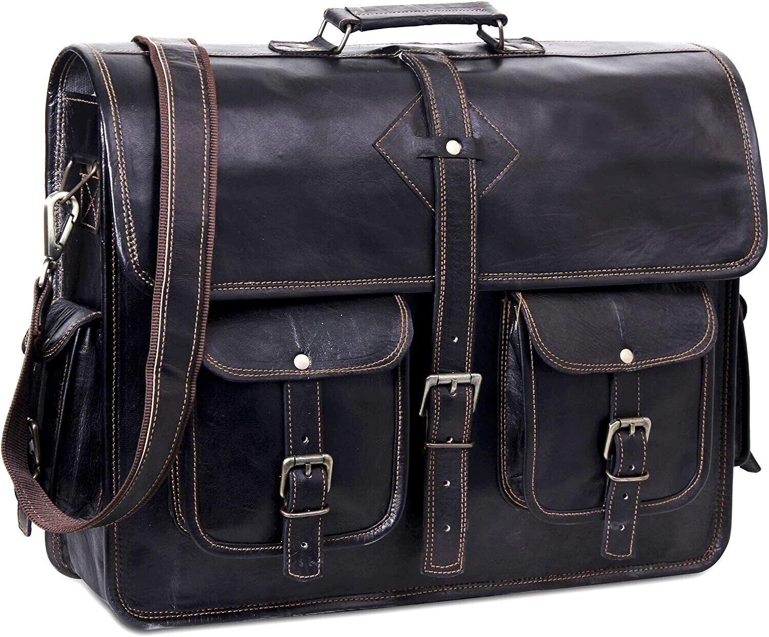 Men’s Genuine Vintage Leather Messenger Shoulder Laptop Bag Briefcase Black