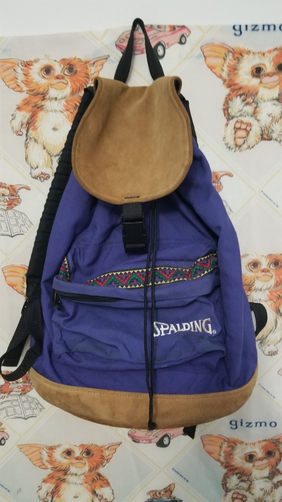 Vintage Spalding Leather Bottom aztec native Backpack book bag travel hipater