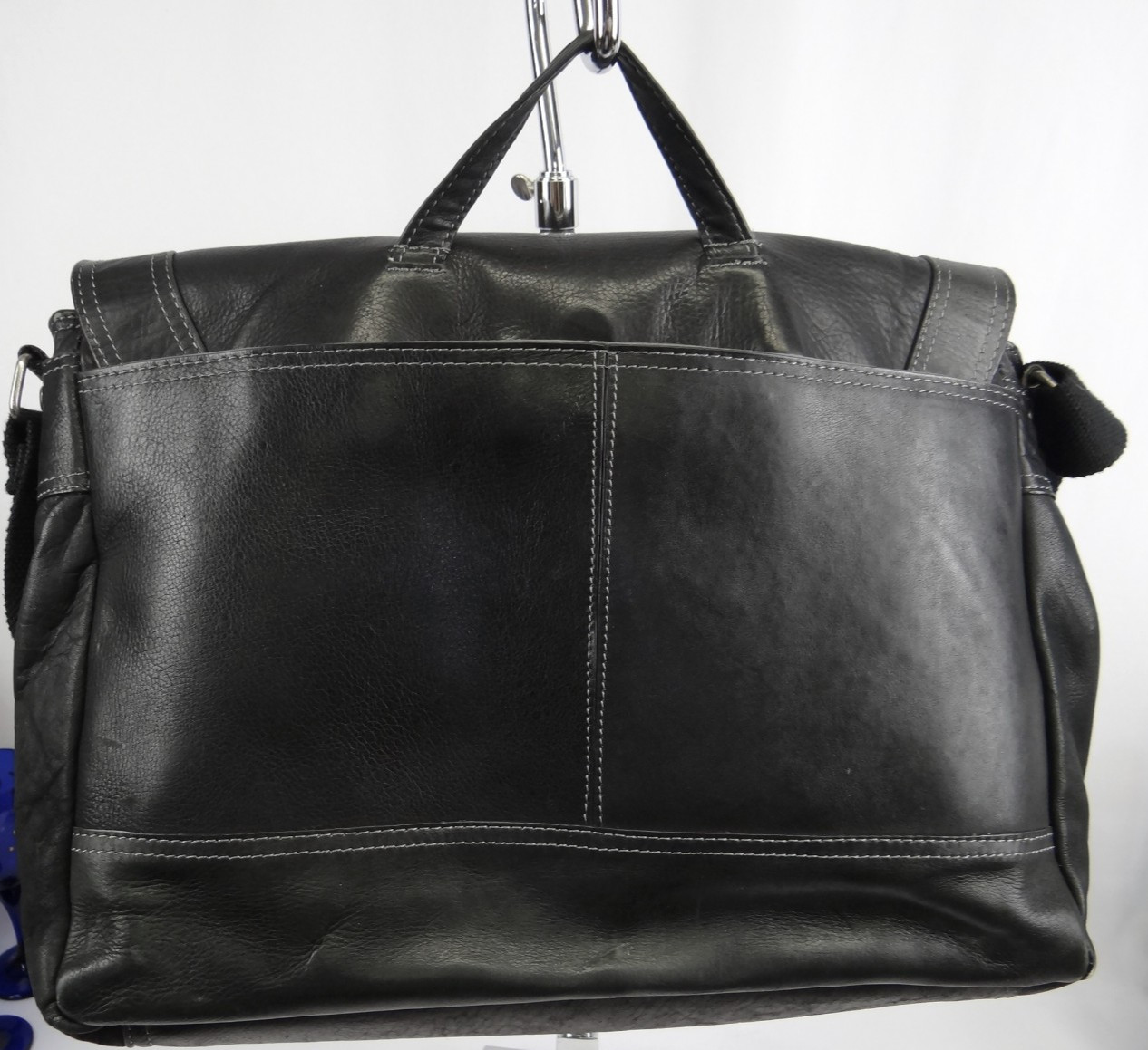 Ebags Large Messenger Bag Black Leather Extended Front Flap Crossbody Laptop