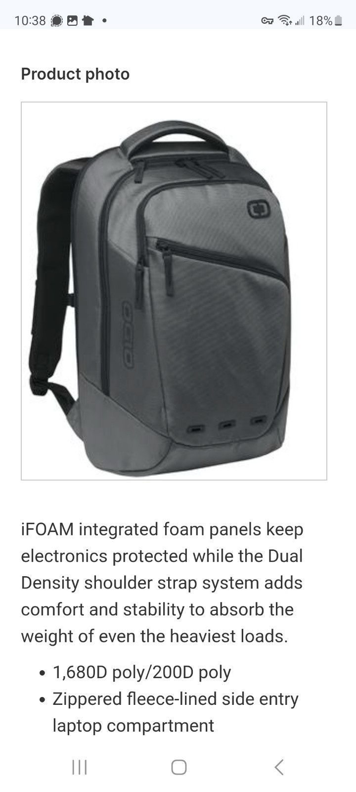 OGIO® Ace Pack, Gray, Brand New Backpack, 1680D, 1,450 cu. in./22.1 L, PADDED