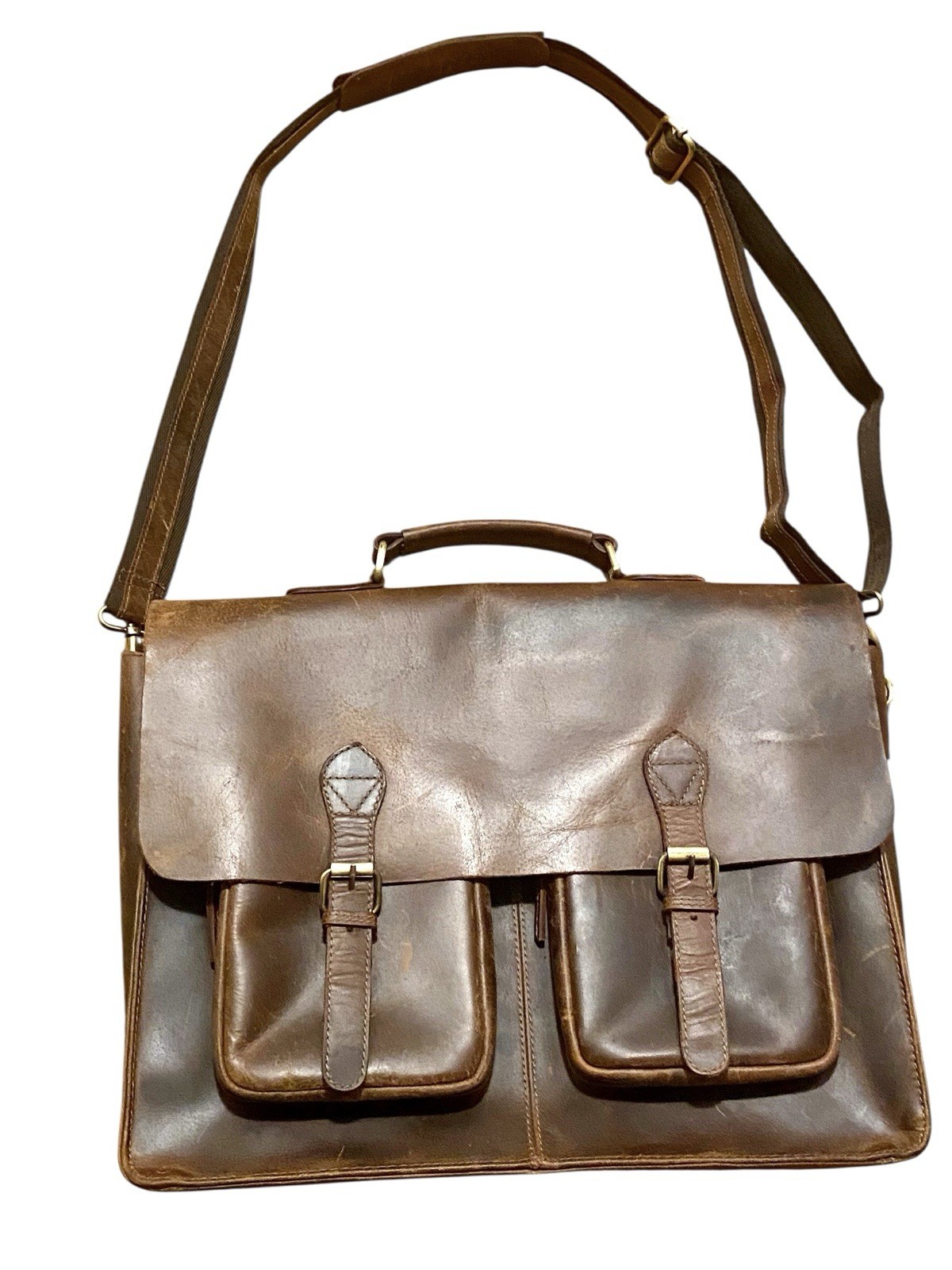 Distressed Buffalo Leather Briefcase Laptop Messenger Bag Satchel Brown Unisex