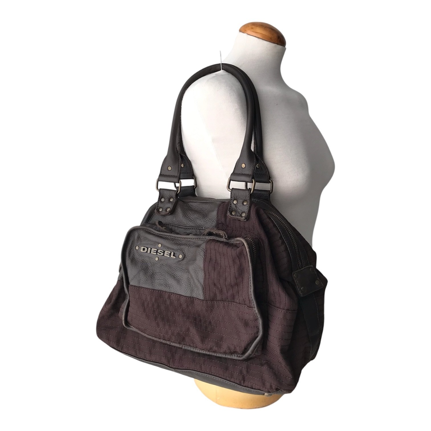 DIESEL Vintage Brown Leather Shoulder Bag Avant Garde Moto Biker Rave City Y2K