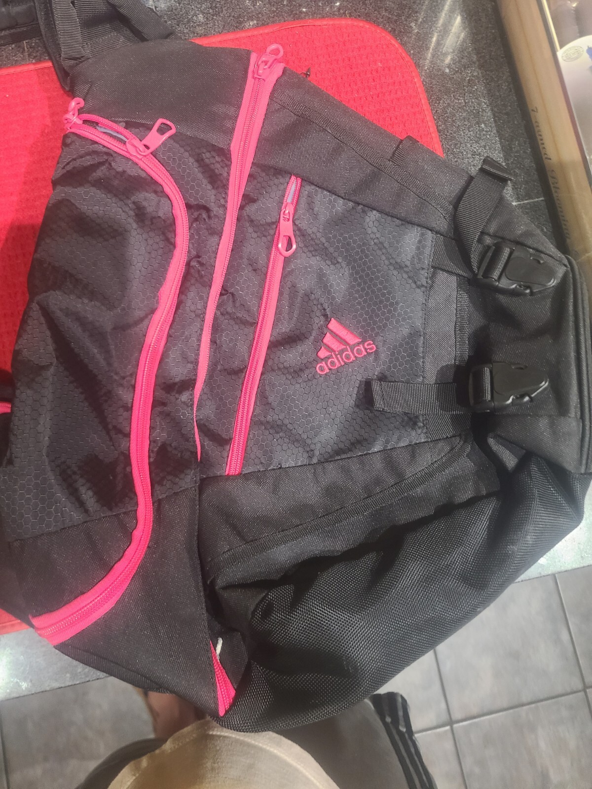 adidas load spring sling backpack shoulder bag pink and black