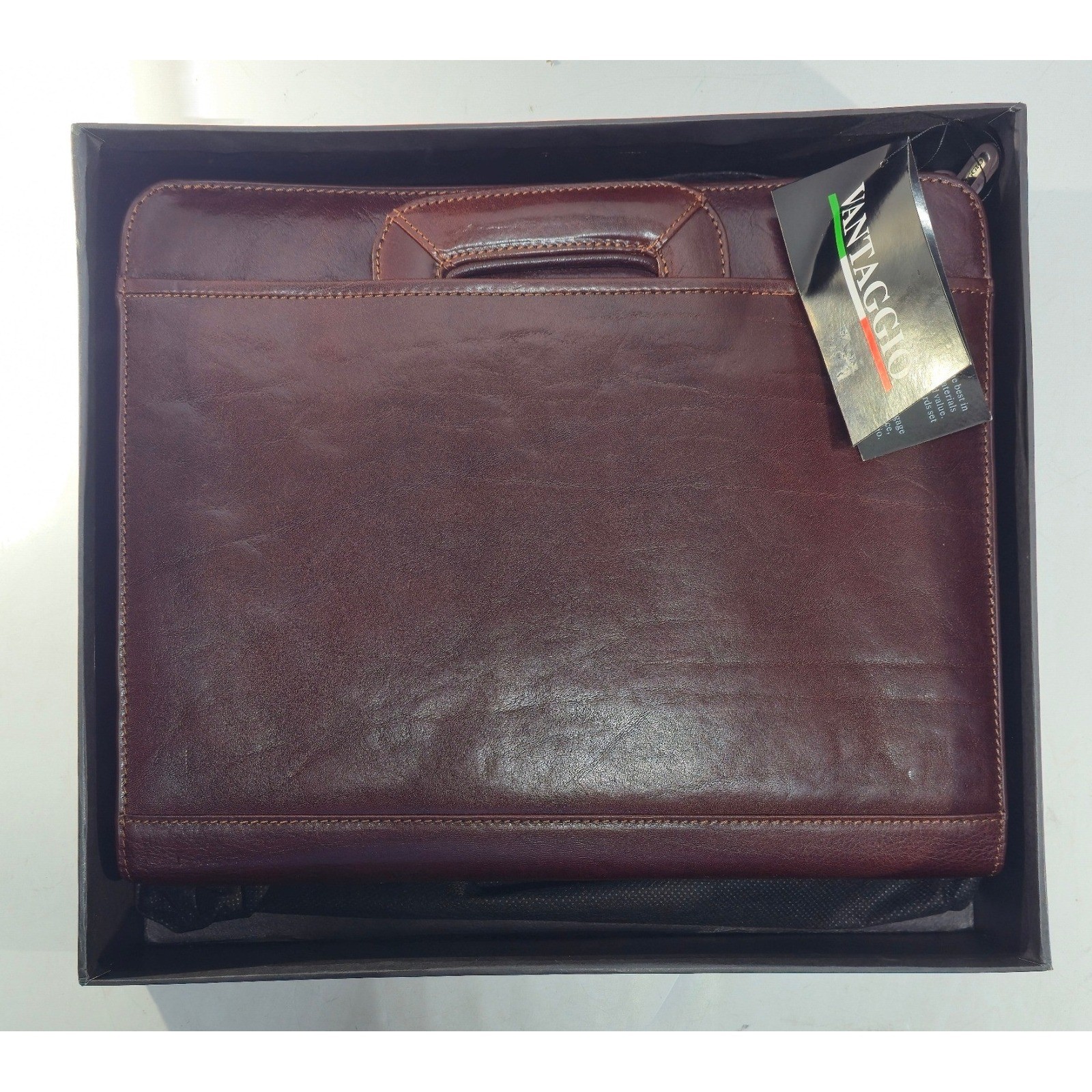 Vantaggio Leather Briefcase Burgundy Brown Retractable Handle Bag 667-7729CS NIB