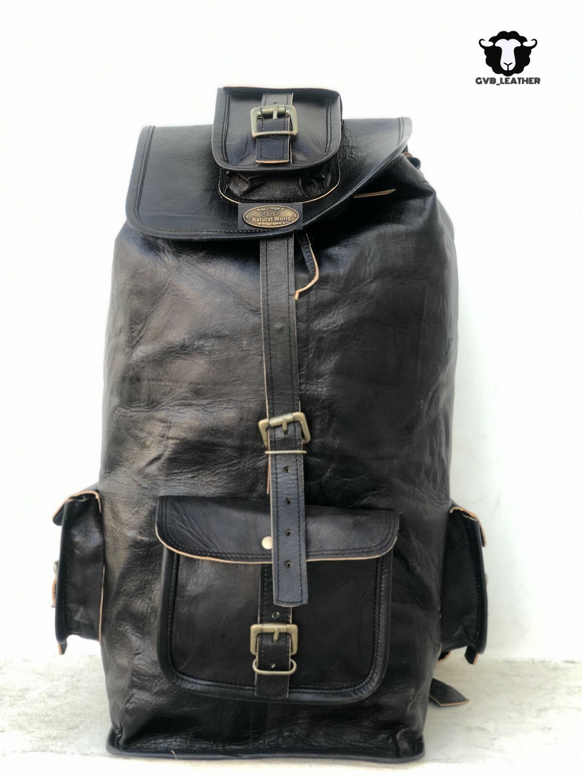 100% Real Black Leather Backpack Bag Men Travel Laptop School Shoulder Rucksack