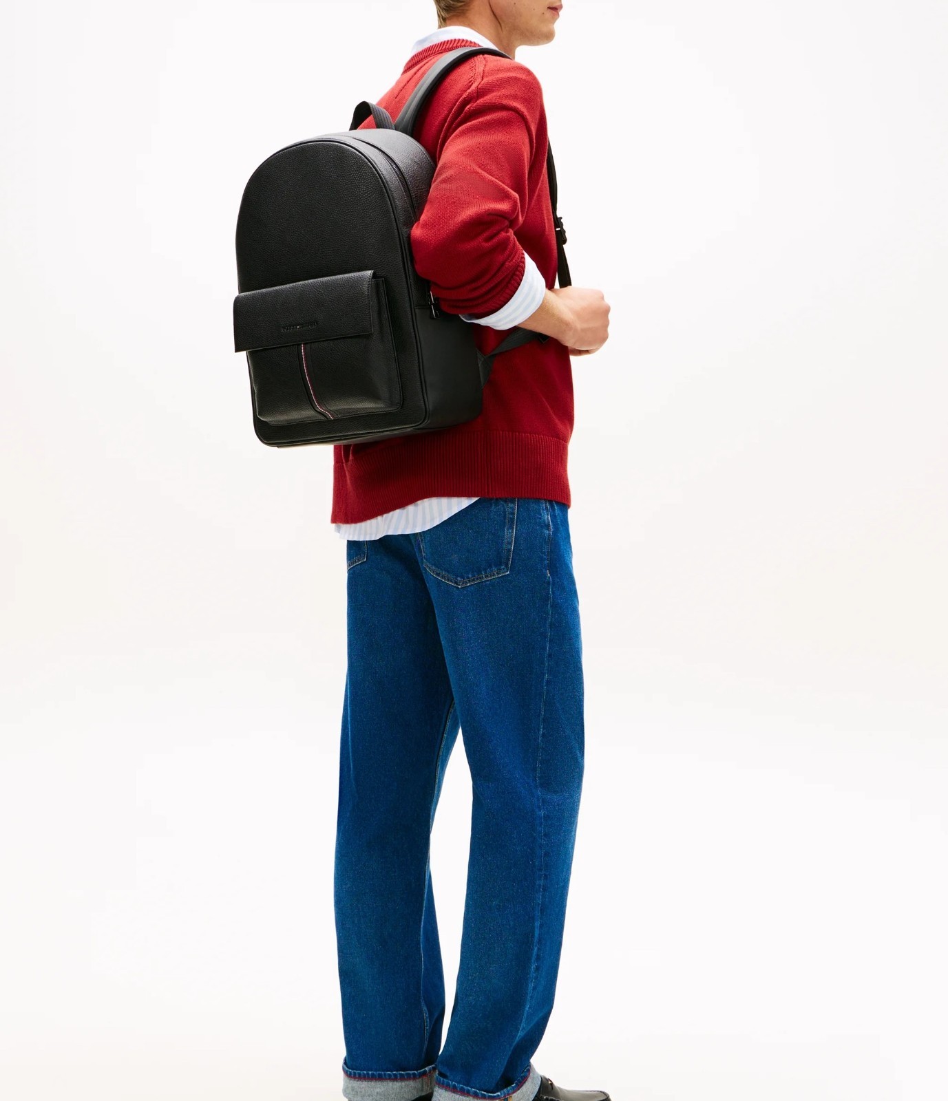 Tommy Hilfiger Men’s TH Central Backpack Black Faux Leather Backpack AM0AM14165