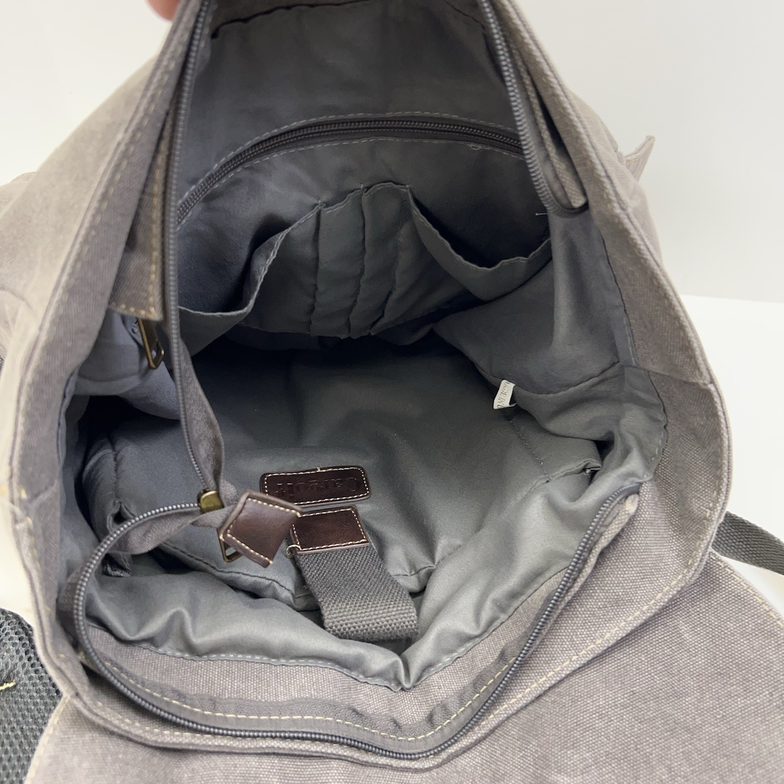 CARGOIT Canvas Leather Backpack Messenger Military Outdoor Travel Gray Rucksack