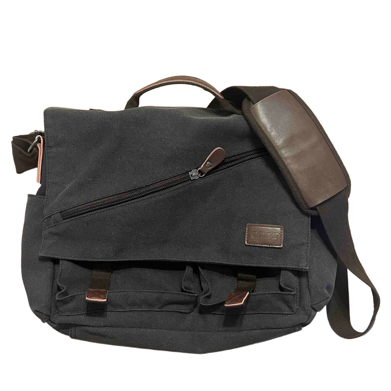 RAVUO Canvas Messenger Bag with Adjustable Shoulder Strap Unisex 17.3 Inches