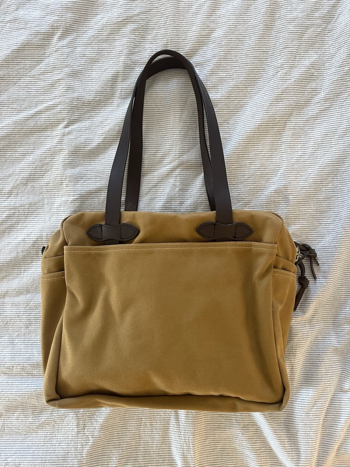 Filson Rugged Twill Zipper Tote Tan Made In USA Hidden Logo