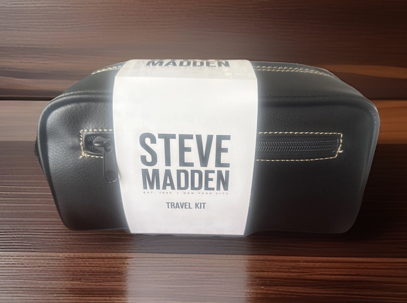 STEVE MADDEN Men’s Black Zipper Toiletry Bag Kit w Zip Side Pouch Vegan Leather