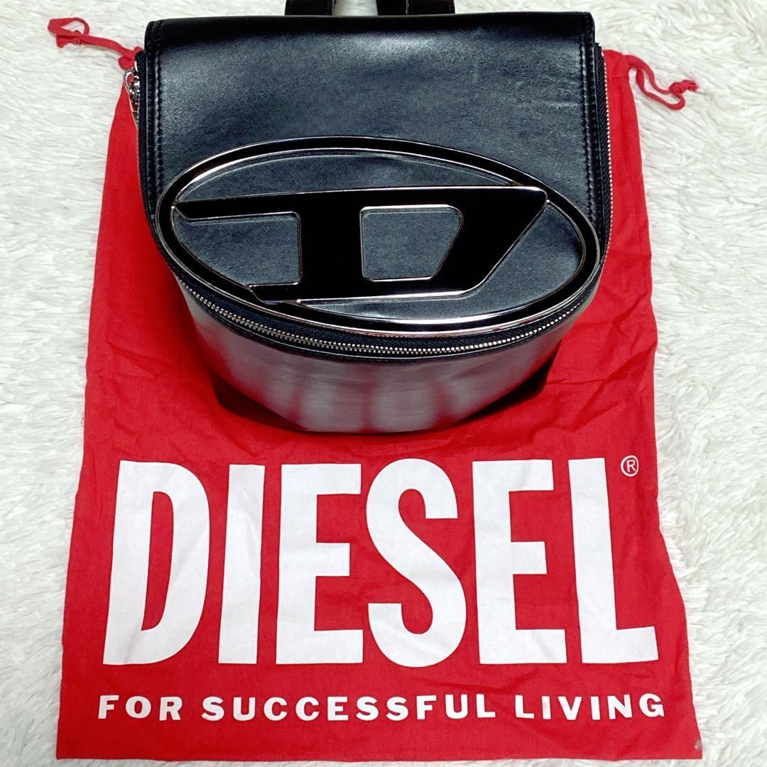 Diesel 1DR Oval D Metal Logo Black Leather Backpack 33cm From Japan