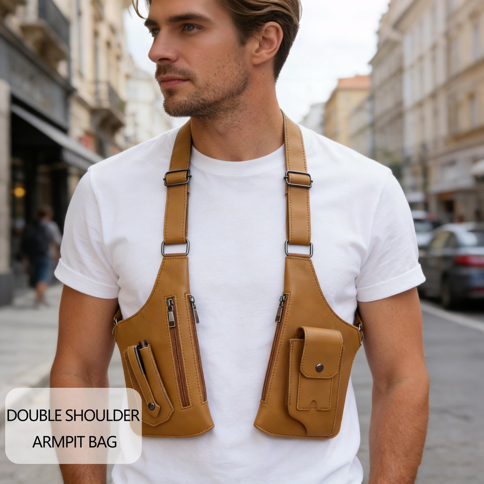 Double Shoulder Armpit Bag for Men Chest rig Underarm Anti-Theft Adjustable P…
