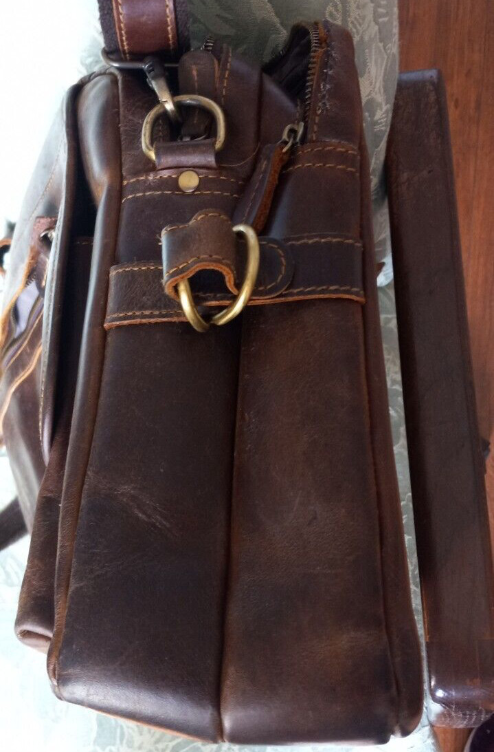 Leather Briefcase Satchel Bag Kattee Brown Distressed