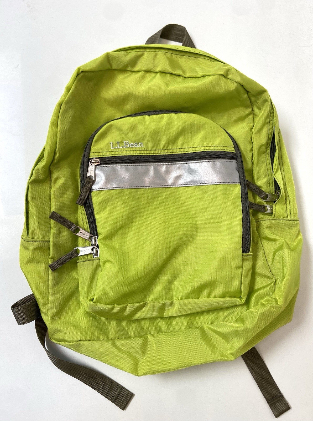 Retro LL Bean Youth Backpack Reflective Nylon Neon Green Daypack Hiking BTS
