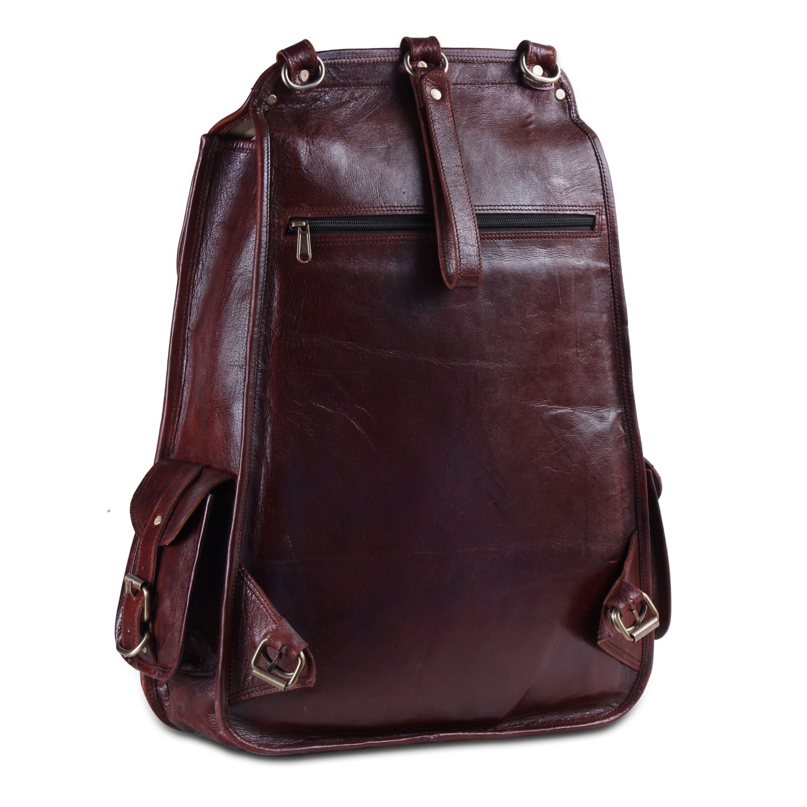 Leather Bag Backpack Rucksack Handmade World Brown Fits 21″ Laptop