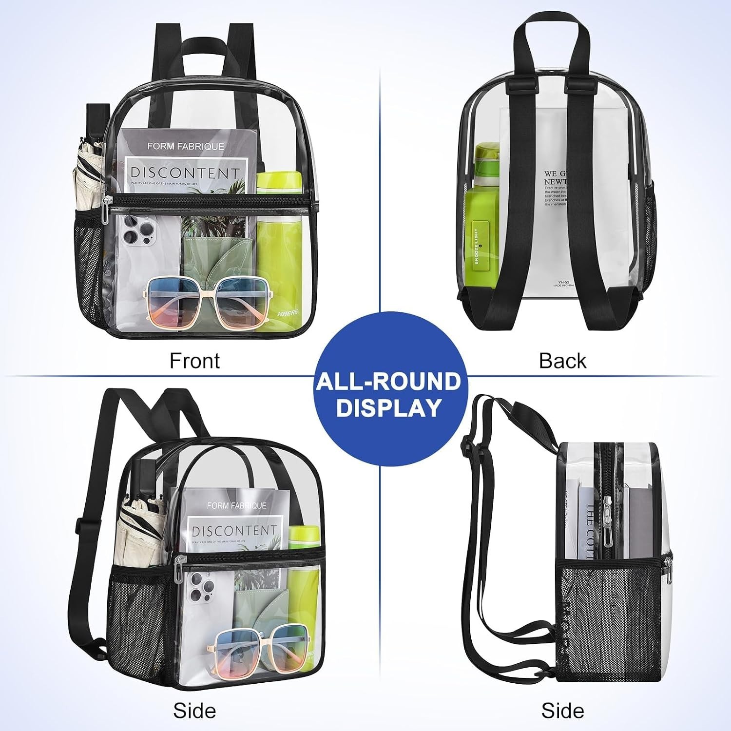 Versatile Clear Sports Backpack – 4 Pocket Design for Maximum Organization
