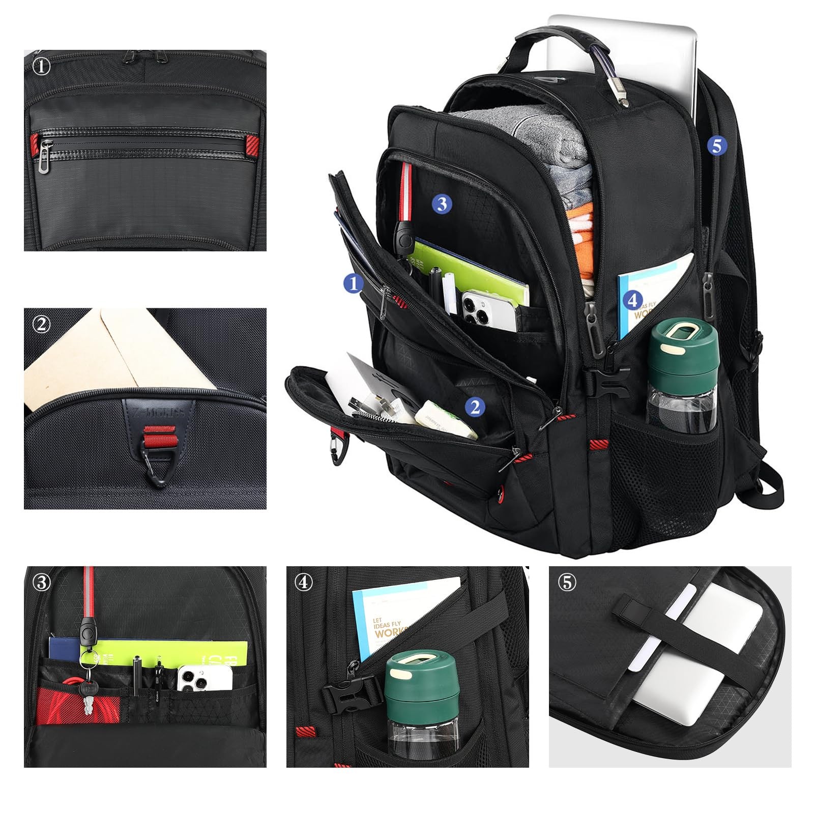 Extra Large 18.4~19″ Laptop Backpack for Men, TSA Anti~Theft Travel Bag Black