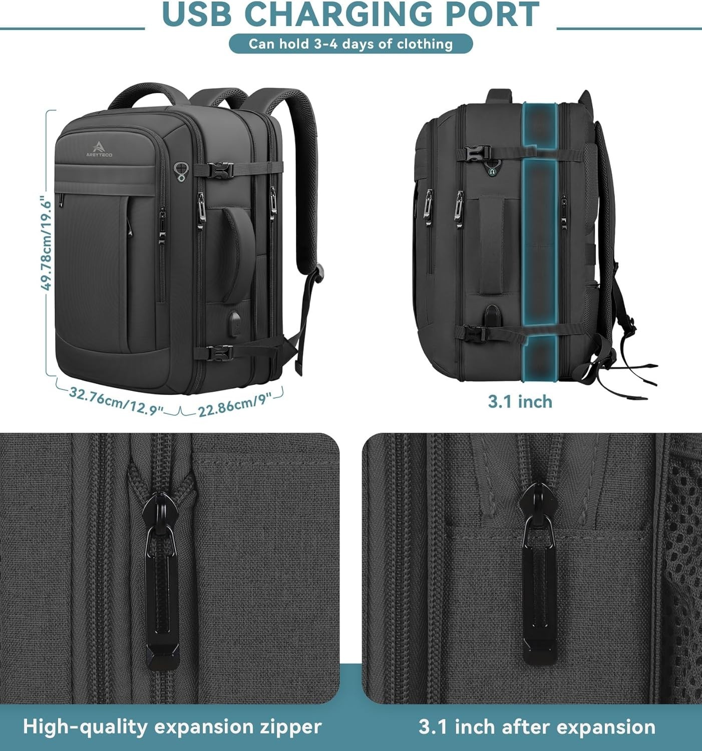 Travel Backpack, 50L Expandable Extra Large Laptop Backpack, Carry On Backpack