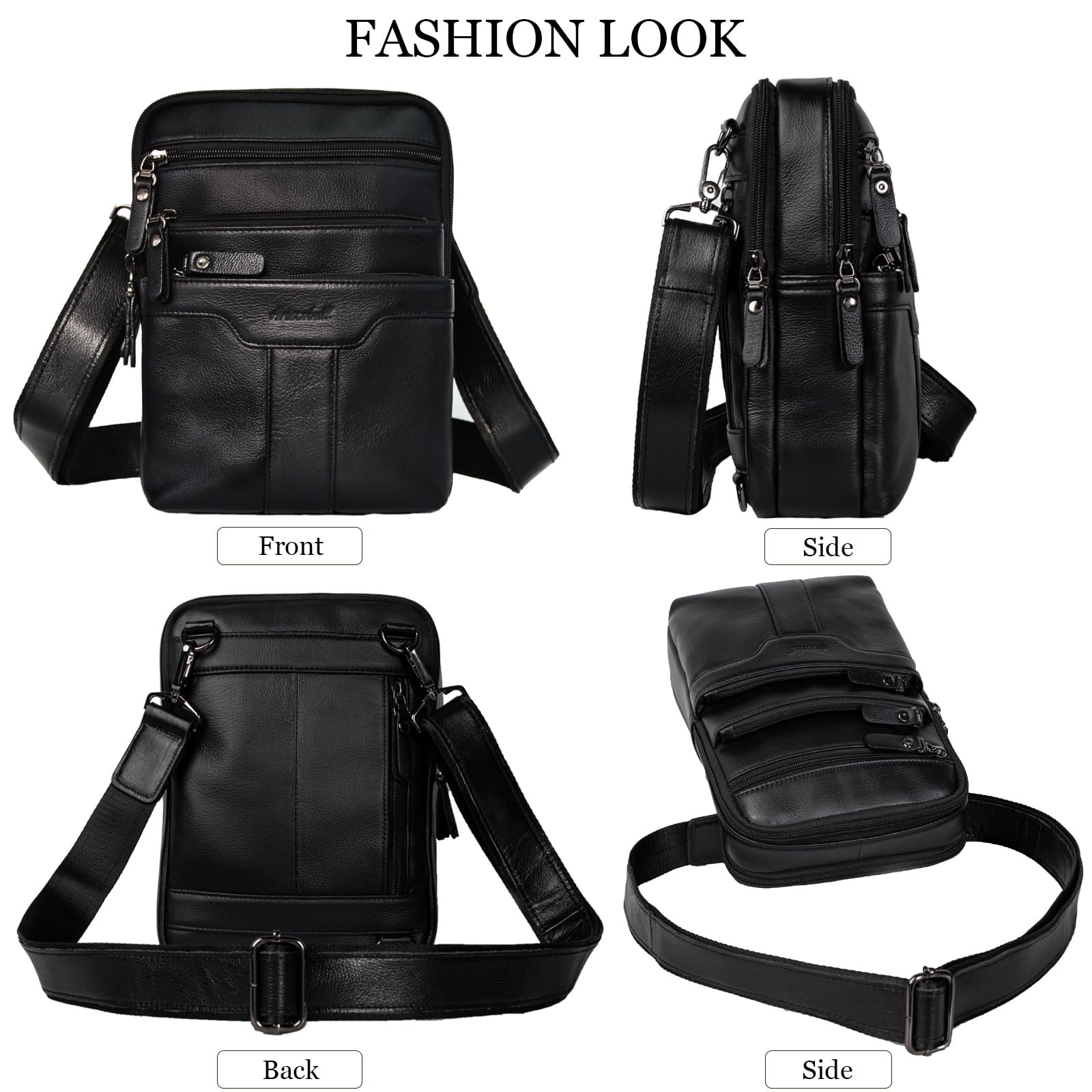 Ariscobull Leather Messenger Bag for Men, Small SIZE FOR IPAD MINI, Black