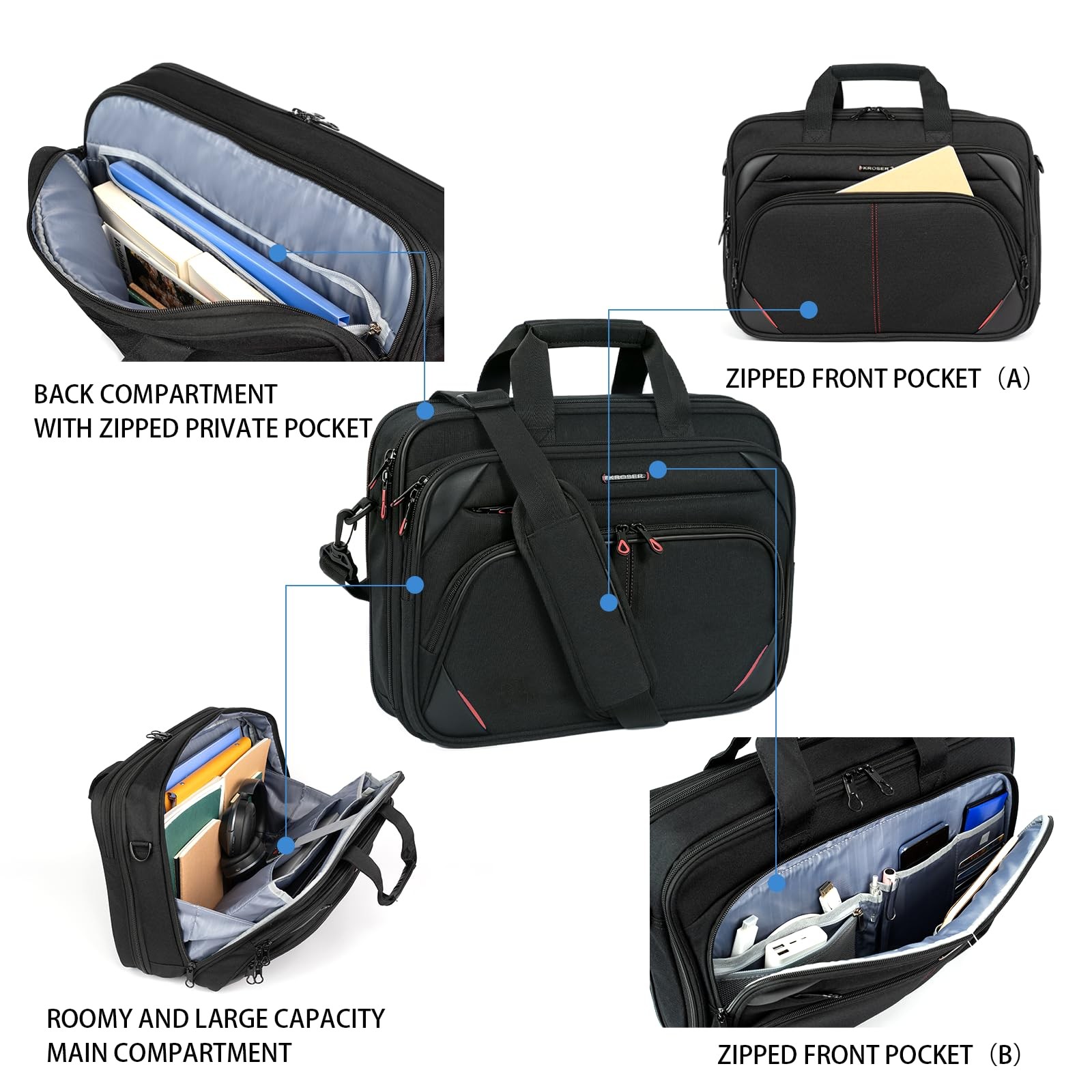 15.6 Inch Laptop Briefcase Computer Bag, Messenger Shoulder Bag