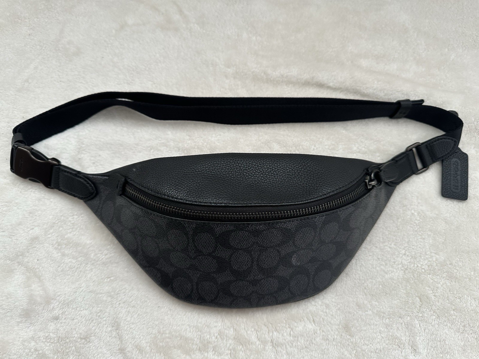 Coach Signature Logo Charter Leather Belt bag Charcoal