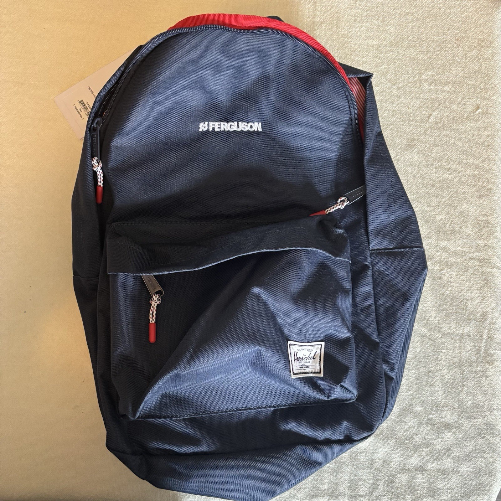 Herschel Classic Woven Label Backpack Navy NEW Striped Liner Front Pocket Zipper