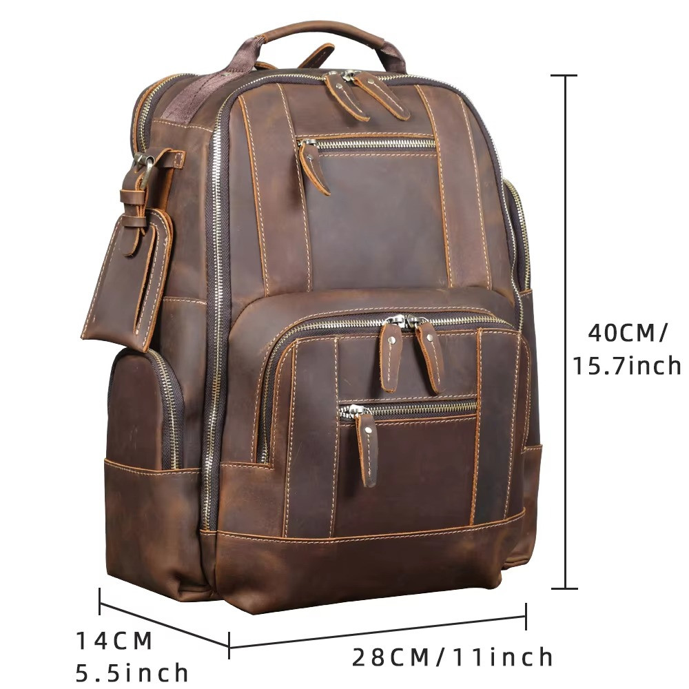 Full Grain Leather Backpack 15″ Laptop Travel Business School Rucksack