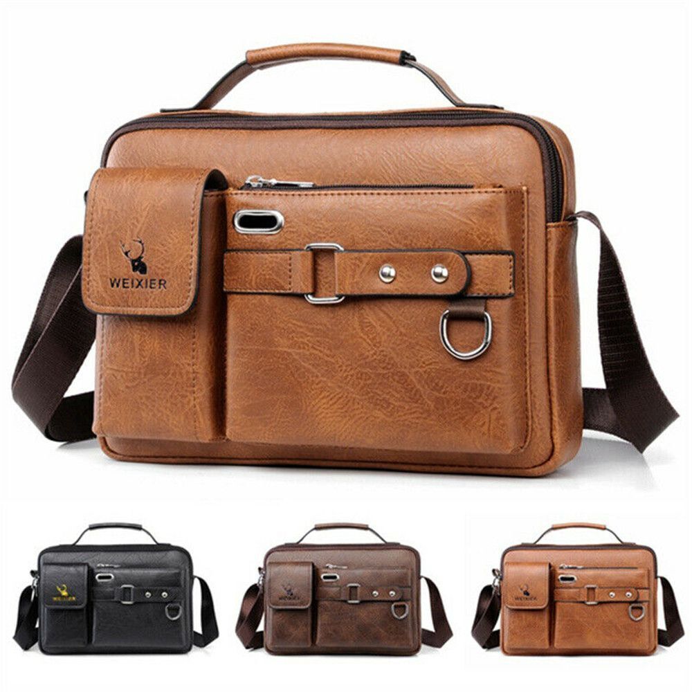 Men’s Business Handbag PU Leather Crossbody Bag Briefcase Shoulder Messenger Bag