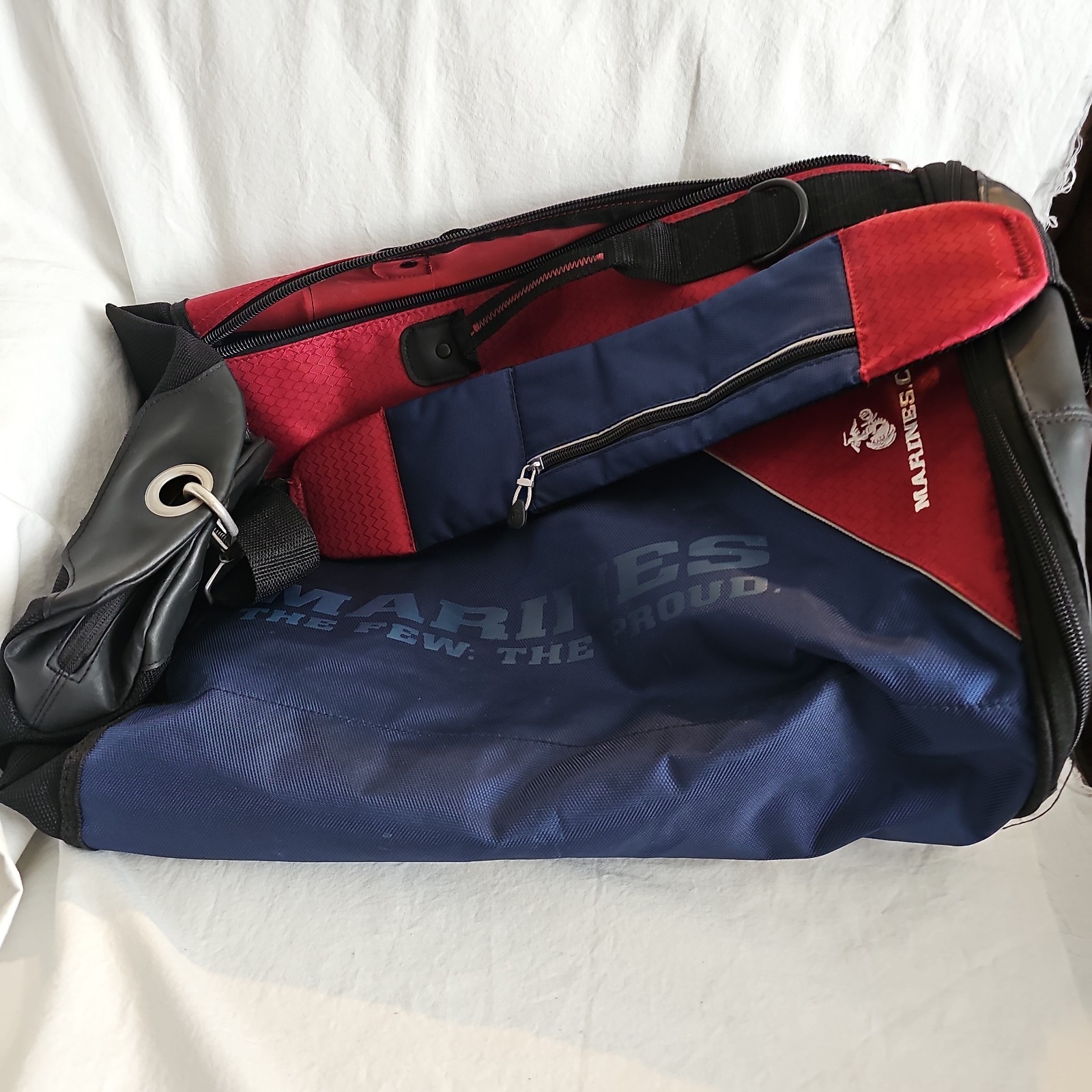 US Marine Corps USMC The Few The Proud Duffel Bag Navy Blue Red Gym Gear Bag
