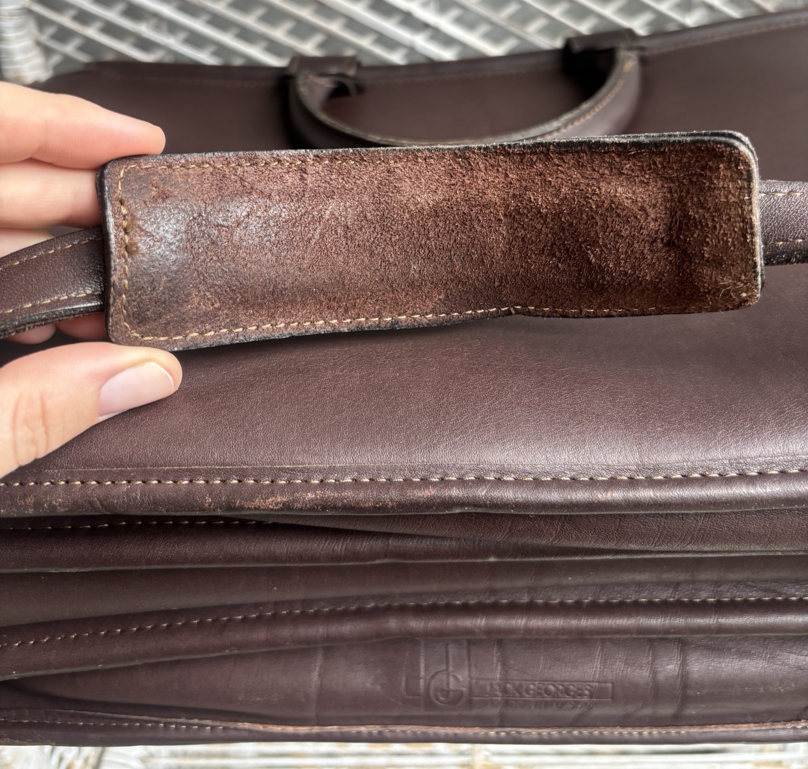 VTG Jack Georges Dark Brown Leather Executive Briefcase with Shoulder Strap RARE